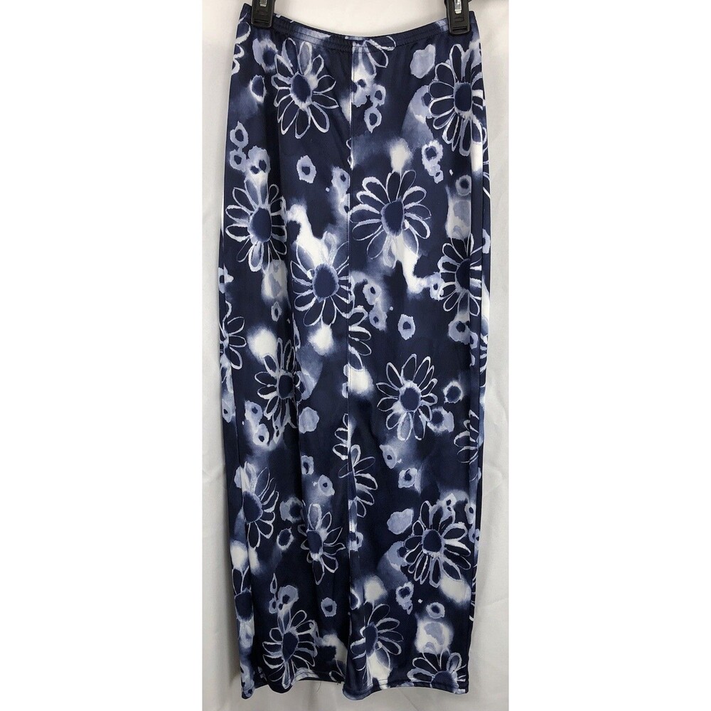 Cool Wear silky straight midi skirt M blue floral tropical coconut girl Beach